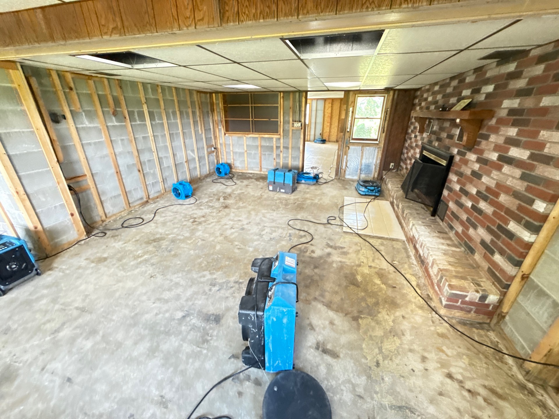 Drying equipment staged in a commercial lower level in Chicago